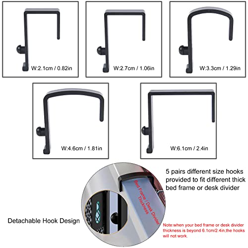 MATIMASU Bedside Shelf for Bed & Bunk Bed Storage Basket Office Cubical Wall Hanging Organizer - 5 Different Size Hooks - College Dorm Home Office Essentials for Phone,Book,Drink,Tissue (Black) - Image 3