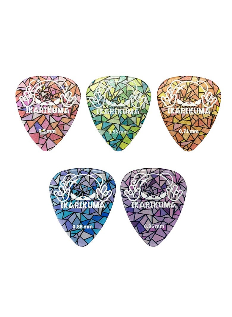 IKARIKUMA Guitar Picks 5Pcs, Colored Glass Series – Teardrop Shape, Rock Pattern, Fits All Guitars - Image 1