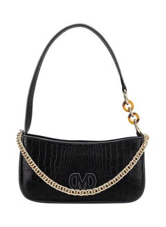 Textured Leather Structured Shoulder Bag Black
