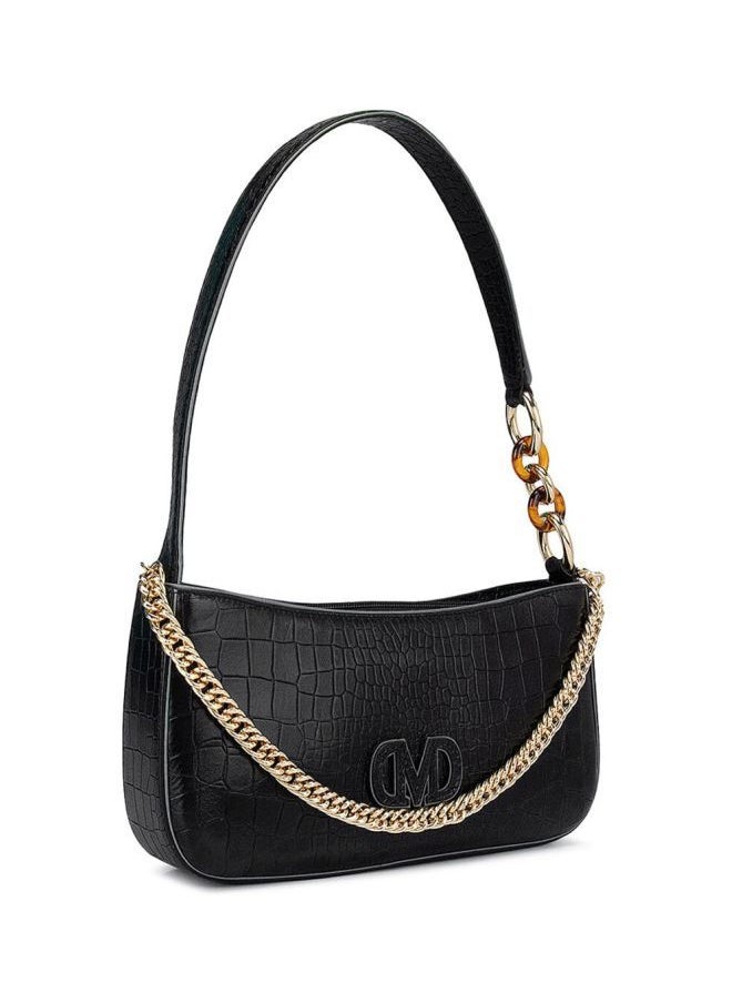Da Milano - Textured Leather Structured Shoulder Bag Black - Image 1