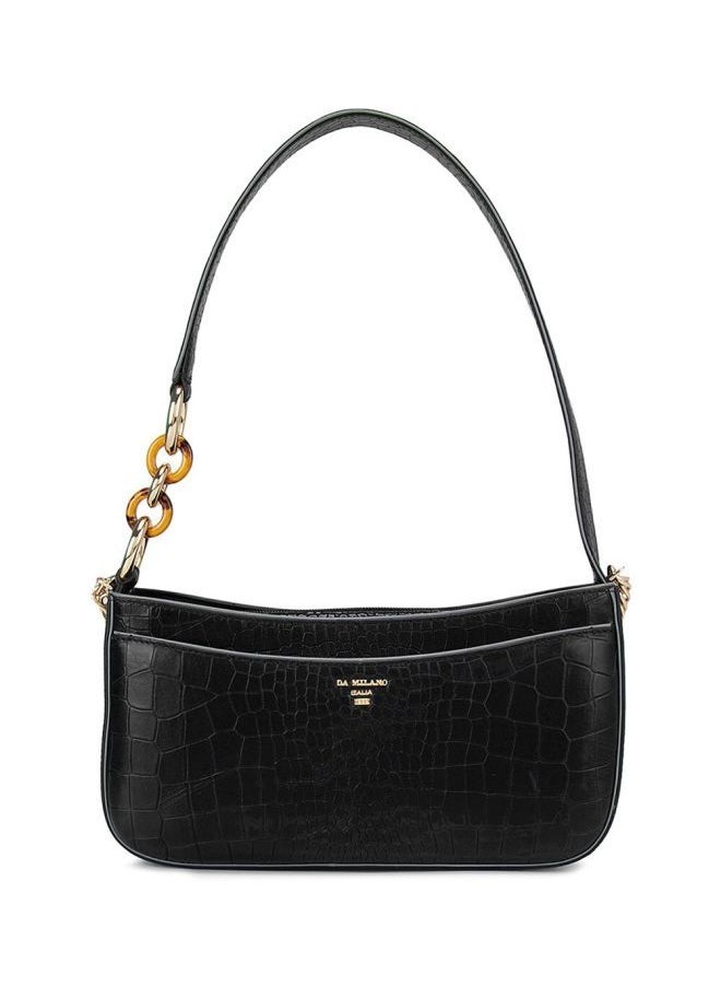 Da Milano - Textured Leather Structured Shoulder Bag Black - Image 1