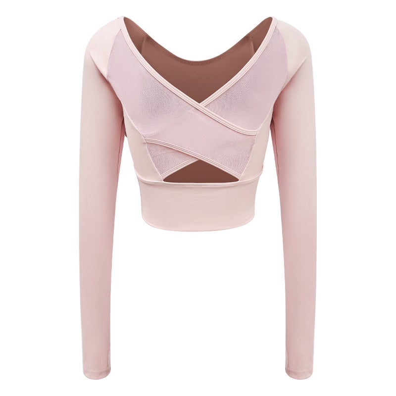 Generic Womens Yoga Top Long Sleeve Breathable Cross Back Lotus color long sleeves 