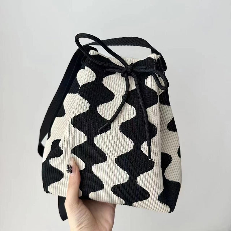Ins Drawstring Bag For Women, Knitted Tote Bag, Bucket Bag, Crossbody Bag, Versatile Casual Storage Bag For Leisure Travel - Image 1