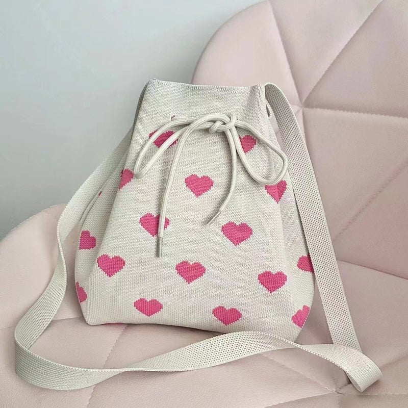 Ins Drawstring Bag For Women, Knitted Tote Bag, Bucket Bag, Crossbody Bag, Versatile Casual Storage Bag For Leisure Travel - Image 3