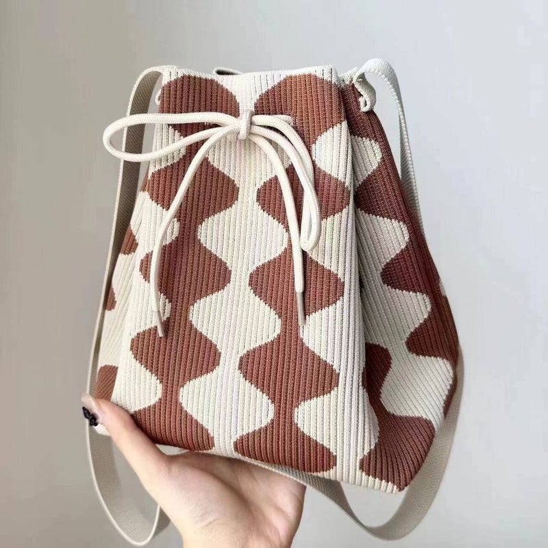 Ins Drawstring Bag For Women, Knitted Tote Bag, Bucket Bag, Crossbody Bag, Versatile Casual Storage Bag For Leisure Travel - Image 5