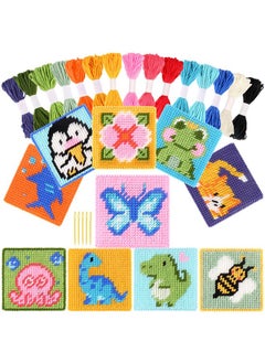 Pllieay 10-In-1 Cross Stitch Beginner Kit For Kids, Embroidery Kit Includes 10Pcs Plastic Mesh Canvas With Pattern, 15 Yarns, 5 Weaving Needles, Needle Points Starter Kit Sewing Set With Instructions  - Image 1