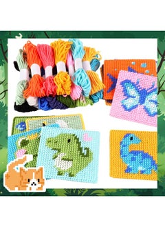 Pllieay 10-In-1 Cross Stitch Beginner Kit For Kids, Embroidery Kit Includes 10Pcs Plastic Mesh Canvas With Pattern, 15 Yarns, 5 Weaving Needles, Needle Points Starter Kit Sewing Set With Instructions  - Image 3