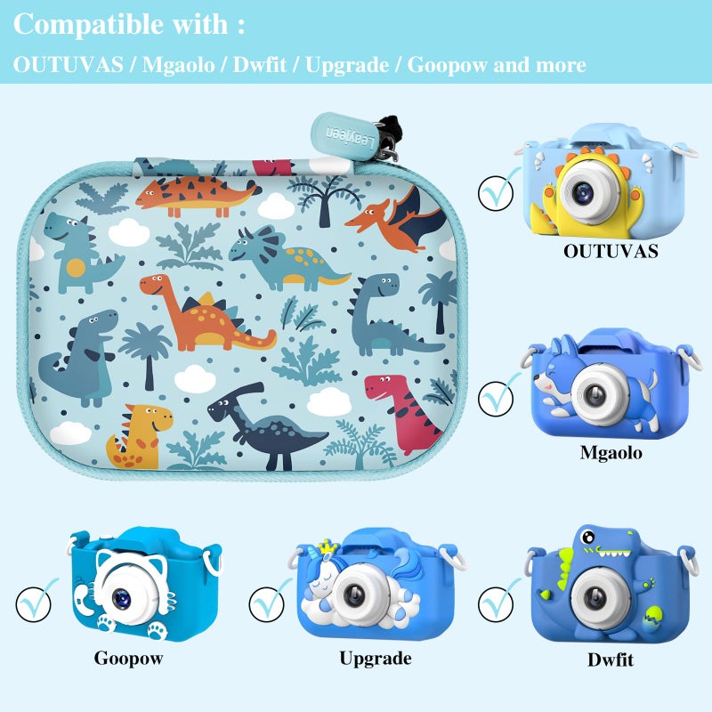 Leayjeen Kids Camera Case Compatible with OUTUVAS/Goopow/Mgaolo/HOOMOON/Kids Camera Toys and Kids Digital Video Camcorder Camera,Best Birthday Festival Gift -Light Blue Dinosaur(Case Only) - Image 3