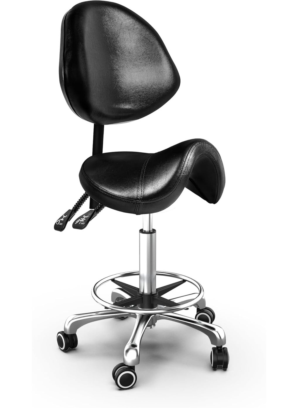 TASALON - TASALON Saddle Stool with Back Support Ergonomic Adjustable Stool with Wheels - Swivel Salon Cutting Stool for Kitchen, Salon, Spa, Tattoo, Pedicure, Massage -Esthetician Chair – Black - Image 1