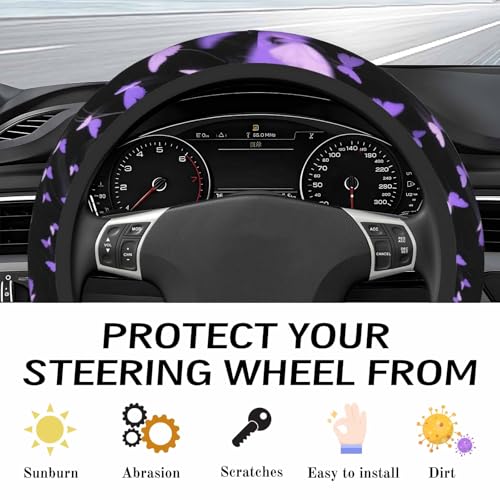 KWSAAHU Steering Wheel Cover Accessories Neoprene Cover, Breathable Non-Slip Easy to Install Suitable for Women Men, 14.5-15.5 Inch for Car SUV Van Truck Universal - Butterfly - Image 4