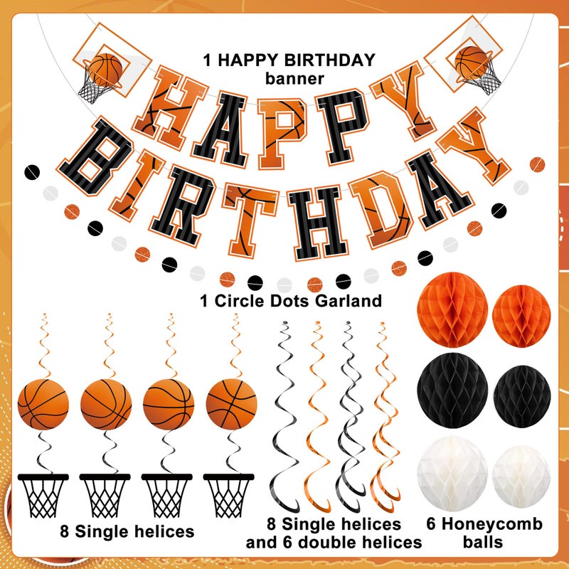 Maniaacer Pre-strung Basketball Birthday Party Decorations Basketball Happy Birthday Banner with Honeycomb Balls Basketballs Hoops Hanging Swirls Circle Dots Garland for Boys Men Sports Theme Party Decor - Image 3