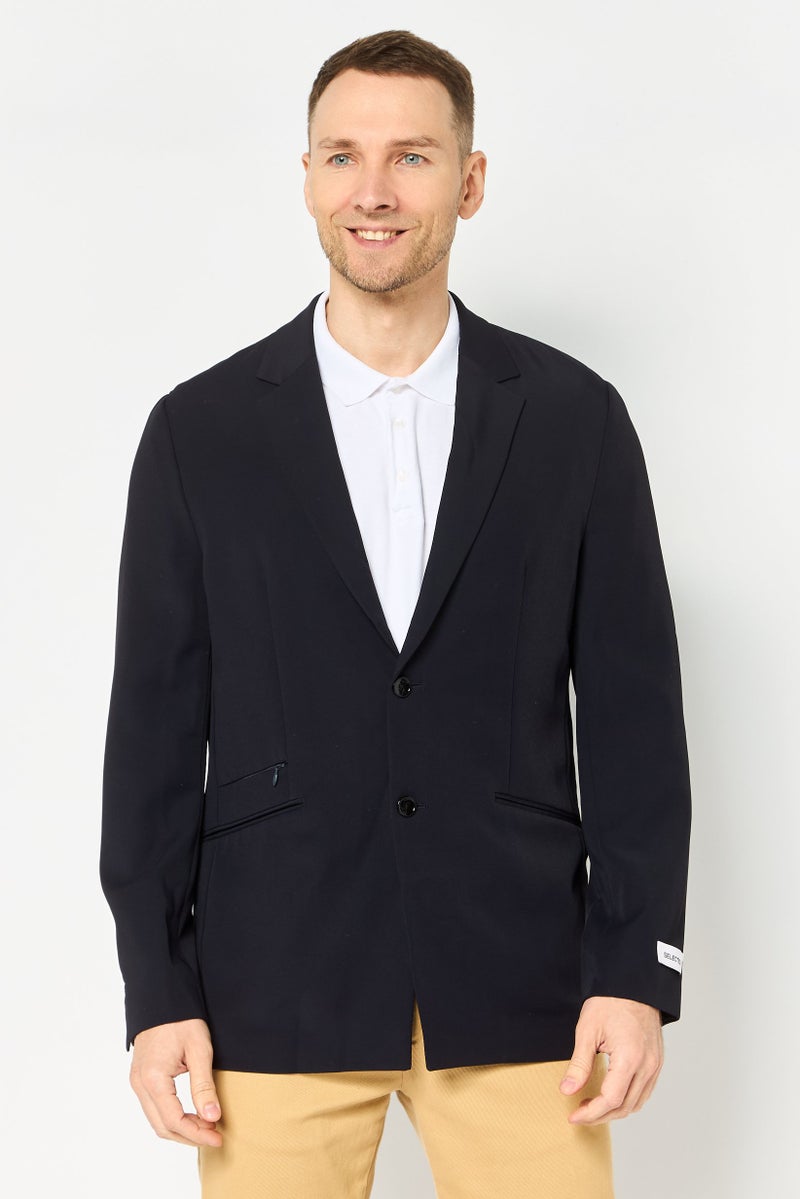 SELECTED Men Regular Fit Plain Long Sleeve Casual Blazer, Black - Image 1