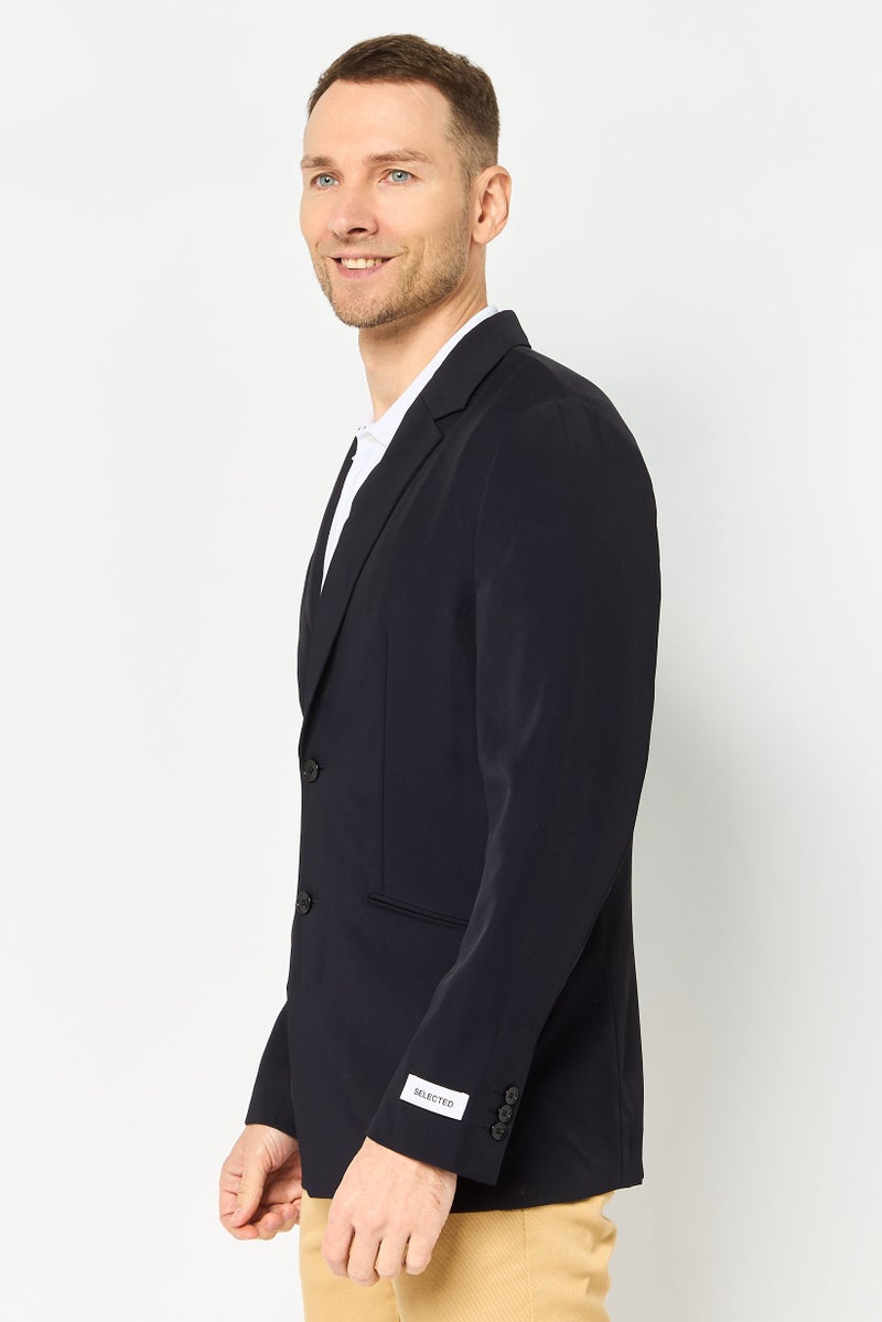 SELECTED Men Regular Fit Plain Long Sleeve Casual Blazer, Black - Image 2