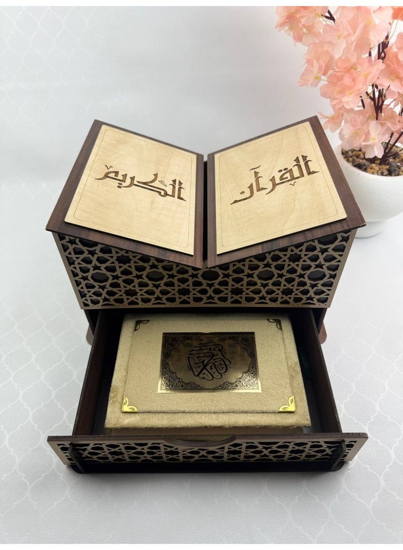 Samrix Quran Stand:  This Quran stand is a wooden reading stand with a drawer underneath for storing the Quran.  ✔ Elegant wooden Quran stand ✔ Sturdy stand to hold the Quran securely while reading ✔ Includes a drawer underneath for storing the Quran ✔ High-quality wood for durability ✔ Practical design facilitates extended reading sessions ✔ Suitable for homes and offices ✔ A wonderful gift for religious occasions ✔ Elegant design that complements any interior décor ✔ Keeps the Quran clean and organized ✔ Can be placed on tables or floors ✔ Suitable for daily reading and study ✔ A practical and artistic piece that adds a touch of beauty ✔ Designed for ease of use ✔ An ideal choice for family and friends ✔ A sophisticated and elegant religious gift - Image 3