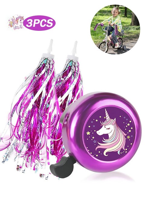 Kids Bike Bell with 2 Pcs Bike Streamers for Girls, Cute Children's Bicycle Accessories