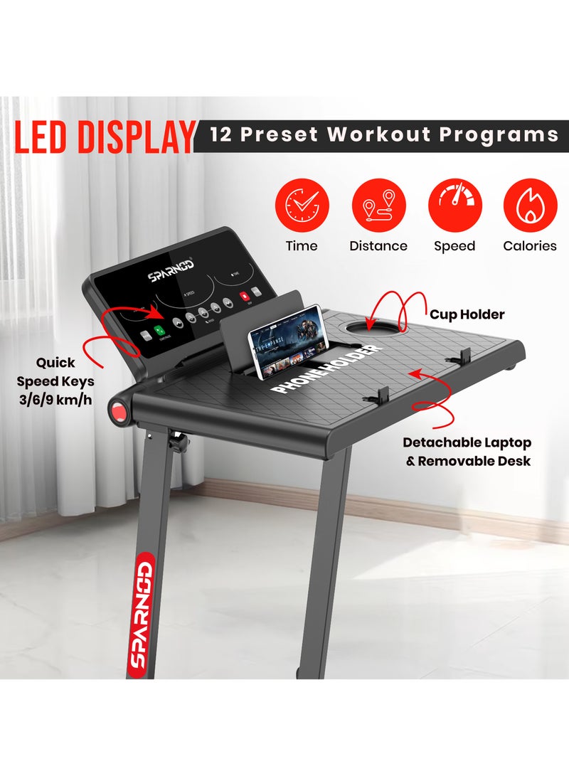 Sparnod Fitness STH-3085 Foldable Treadmill for Home Use – 2.5 HP Motor, 12 Preset Programs, 12 km/h Speed, Manual Incline, LED Display, Shock Absorption, 90kg Max Weight - Image 3