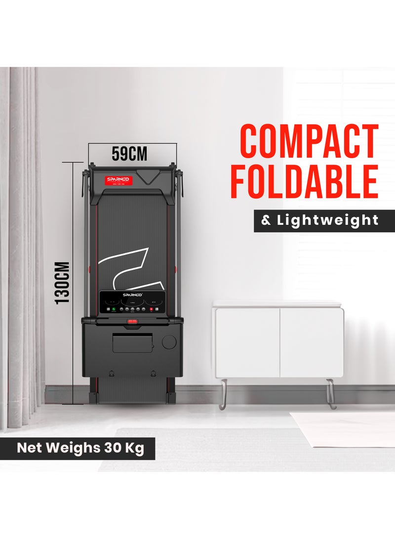 Sparnod Fitness STH-3085 Foldable Treadmill for Home Use – 2.5 HP Motor, 12 Preset Programs, 12 km/h Speed, Manual Incline, LED Display, Shock Absorption, 90kg Max Weight - Image 4