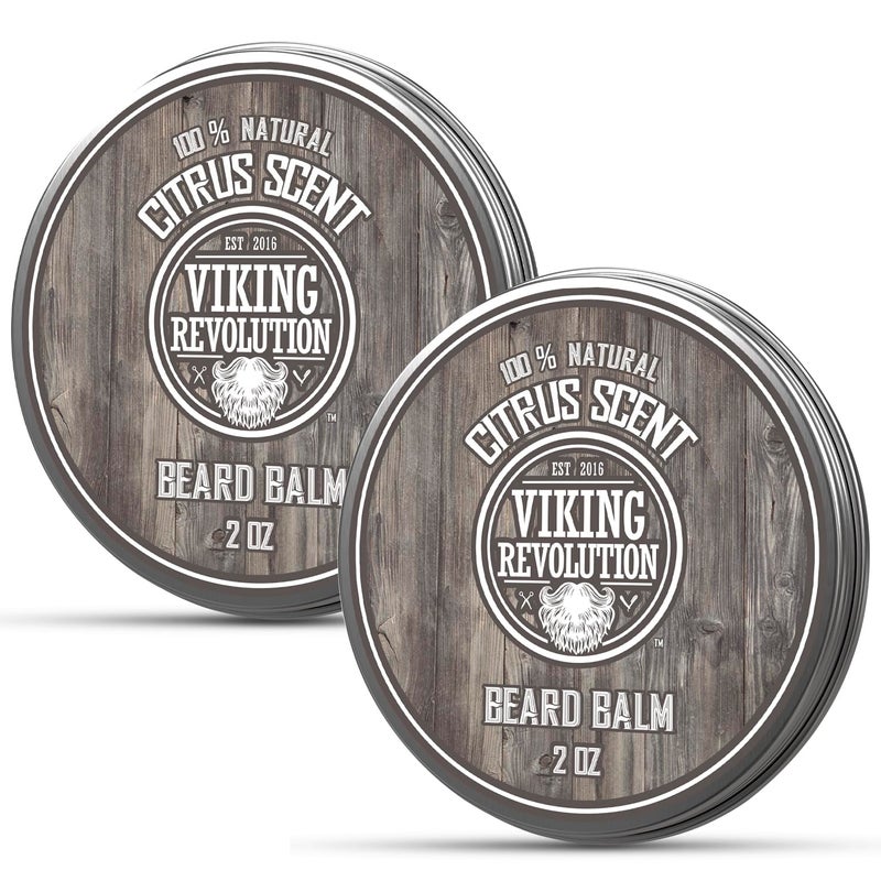 Viking Revolution Citrus Beard Balm Beard Butter with Argan Oil Beard Softener for Men with Jojoba Oil Beard Moisturizer for Men with Beeswax Beard Wax for Men with Mango Butter 2oz 2 Pack