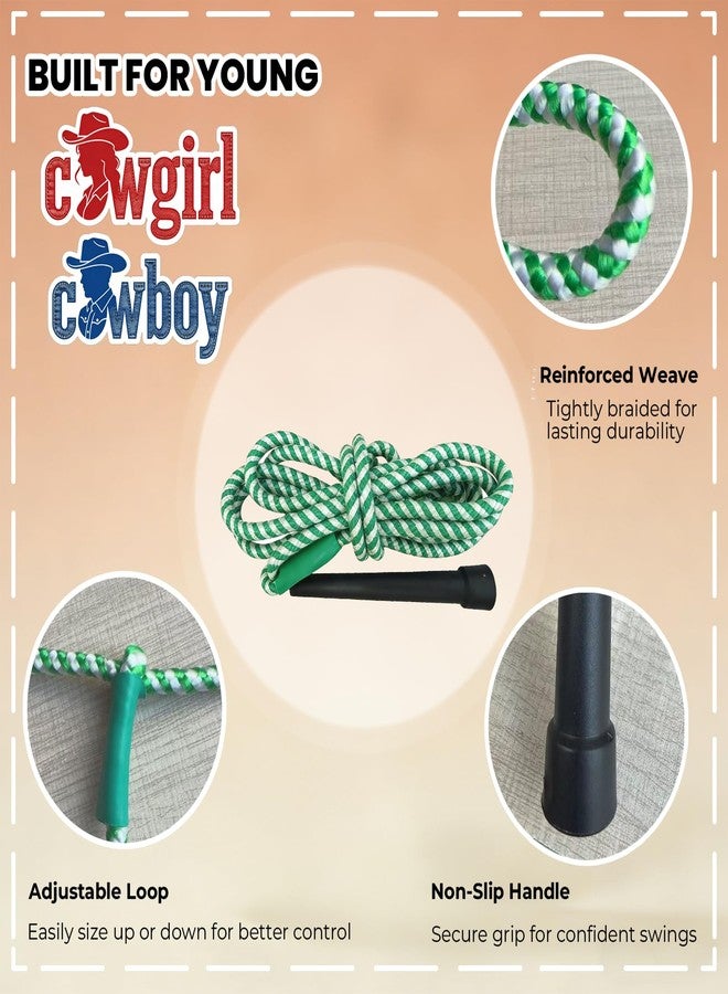 OOHGLITZ Kids Cowboy Lasso Rope Toy - Adjustable Pre-Tied Roping Rope, 84in Ranch Toy with Handle for Outdoor Pretend Play (Green and White) - Image 4