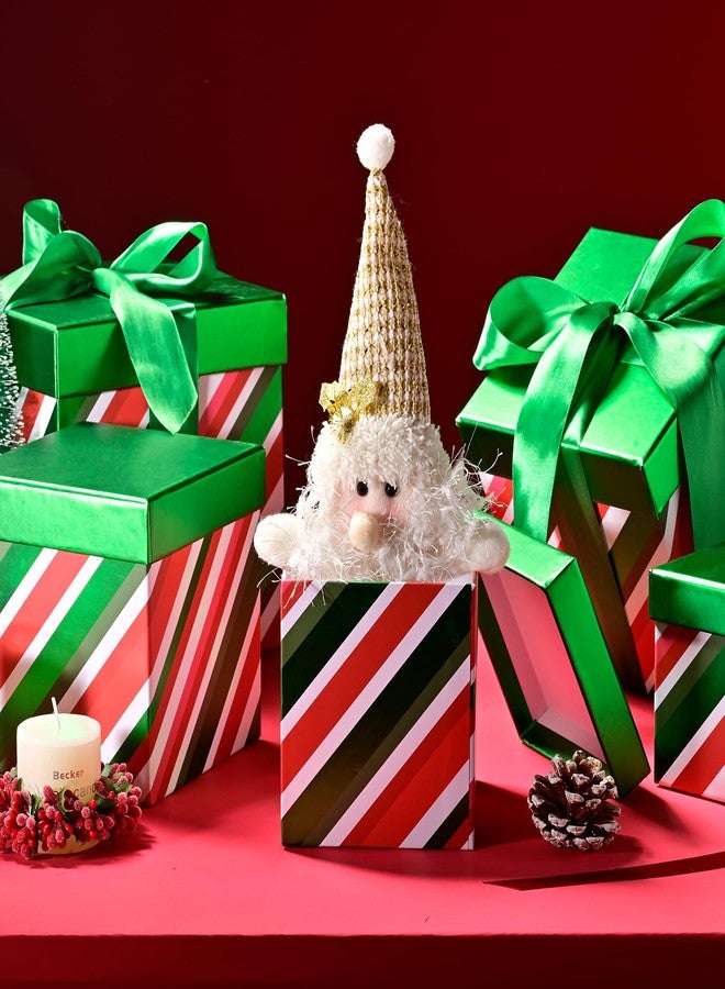 PAPER FAIR 5PCS Christmas Nesting Gift Boxes with Lid, Xmas Nested Box Set, 5 Sizes, Square Stackable, Green Red Stripe Paper Box Tower Décor with Satin Ribbon, for Holiday Thanksgiving New Year - Image 4