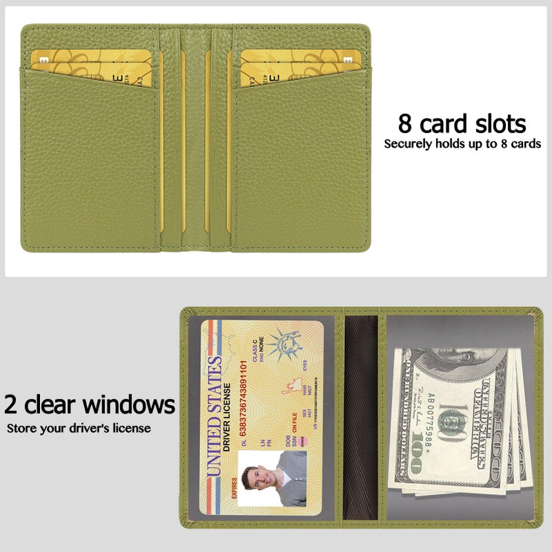Unaone Slim Minimalist Wallet - Premium Leather RFID Blocking Front Pocket Wallets with 8 Card Slots and 2 ID Window, Green - Image 2