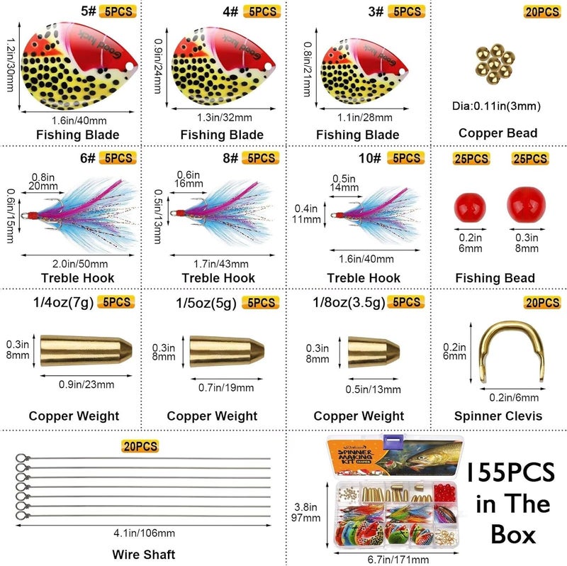 Dovesun Fishing Lure Making Kit DIY Spinner Making Kit, Inline Spinner Baits for Bass Fishing Trout Salmon Freshwater Gift for Men 228pcs/155pcs/107pcs - Image 3