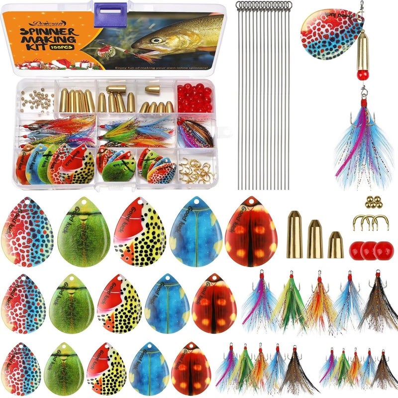 Dovesun Fishing Lure Making Kit DIY Spinner Making Kit, Inline Spinner Baits for Bass Fishing Trout Salmon Freshwater Gift for Men 228pcs/155pcs/107pcs - Image 1