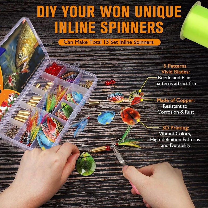 Dovesun Fishing Lure Making Kit DIY Spinner Making Kit, Inline Spinner Baits for Bass Fishing Trout Salmon Freshwater Gift for Men 228pcs/155pcs/107pcs - Image 2