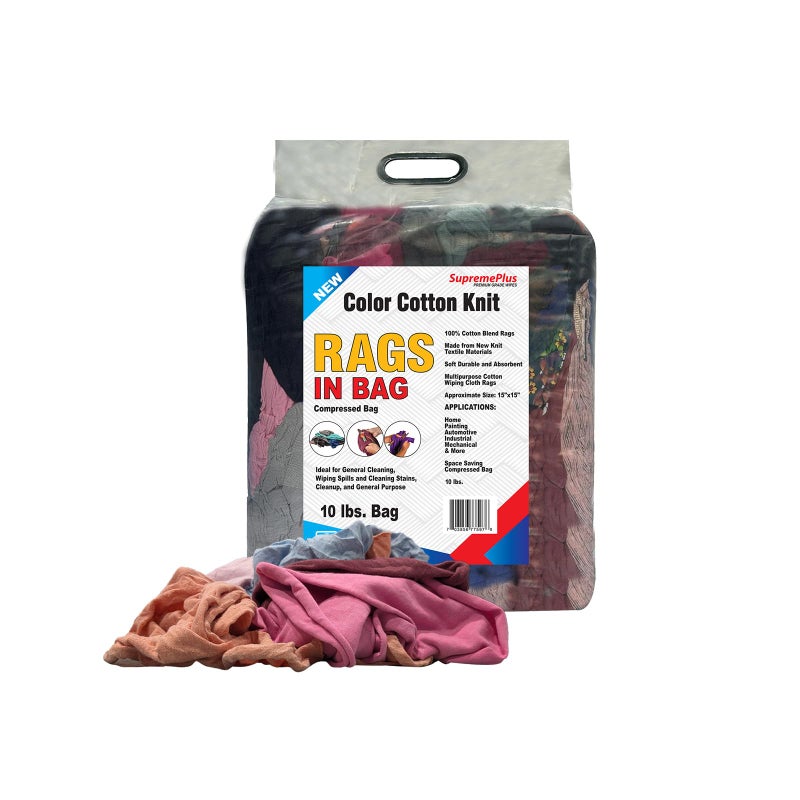 SupremePlus Premium Color Knit Cleaning Rags 10 lbs Bag  Shop Rags Bulk for Workshops Mechanics Painters and Home Use Multipurpose Cotton TShirt Rags