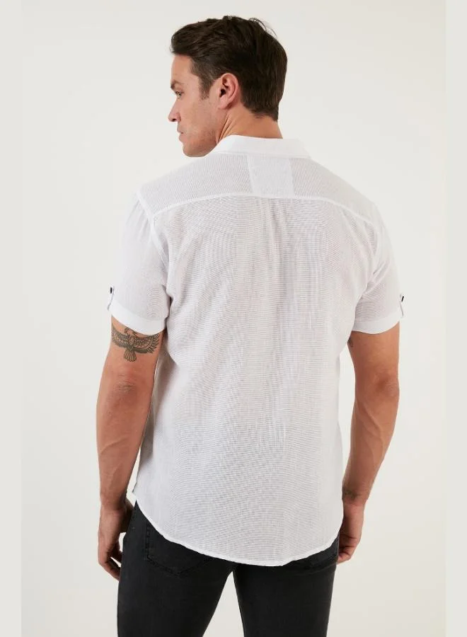 Buratti  Buratti 100% Cotton Linen Look Slim Fit Short Sleeve Shirt Men's SHIRT CF21S111766 for Men | Best Price UAE