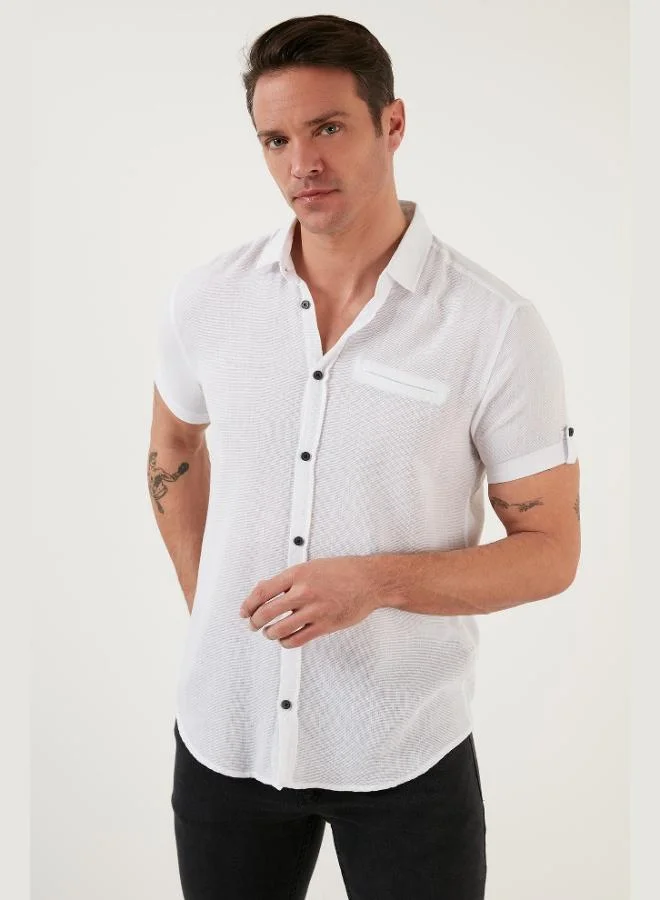 Buratti  Buratti 100% Cotton Linen Look Slim Fit Short Sleeve Shirt Men's SHIRT CF21S111766 for Men | Best Price UAE