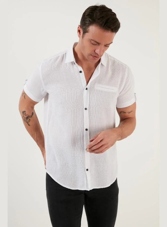 بوراتي قميص رجالي بأكمام قصيرة بقصة ضيقة من القطن بنسبة % من بوراتي بمظهر الكتان