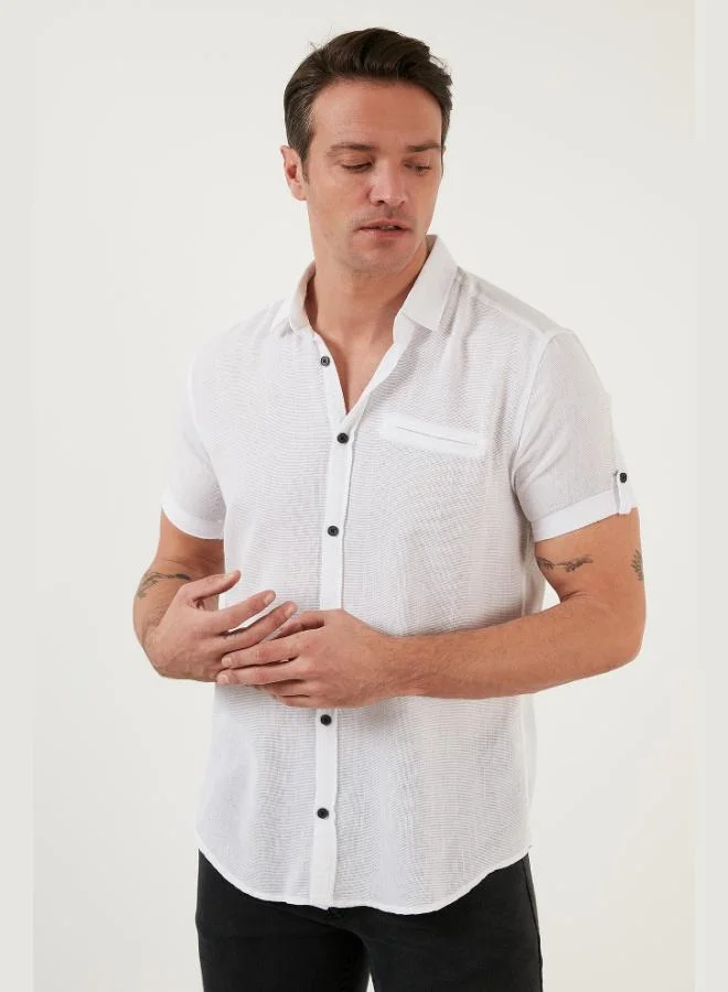 بوراتي قميص رجالي بأكمام قصيرة بقصة ضيقة من القطن بنسبة % من بوراتي بمظهر الكتان