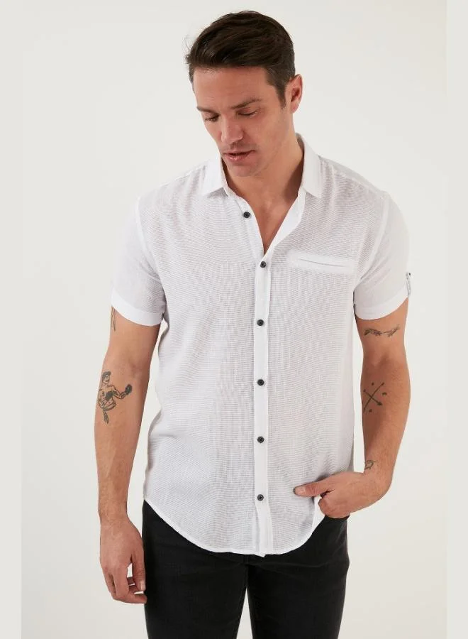 Buratti  Buratti 100% Cotton Linen Look Slim Fit Short Sleeve Shirt Men's SHIRT CF21S111766 for Men | Best Price UAE