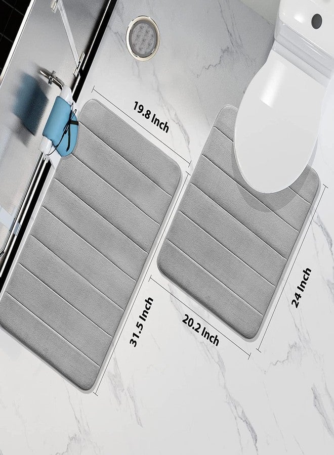 RGkJAS 2 Piece Memory Foam Bath Mat Set, 31.5x19.8 + 24x20 U-Shaped Bathroom Rugs, Toilet Mat, Water Absorption, Non Slip, Thick, Dry Fast (Grey) - Image 2