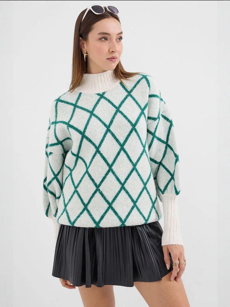 BIG DART BDART Oversized Geometric Pattern Turtleneck Sweater - Image 3