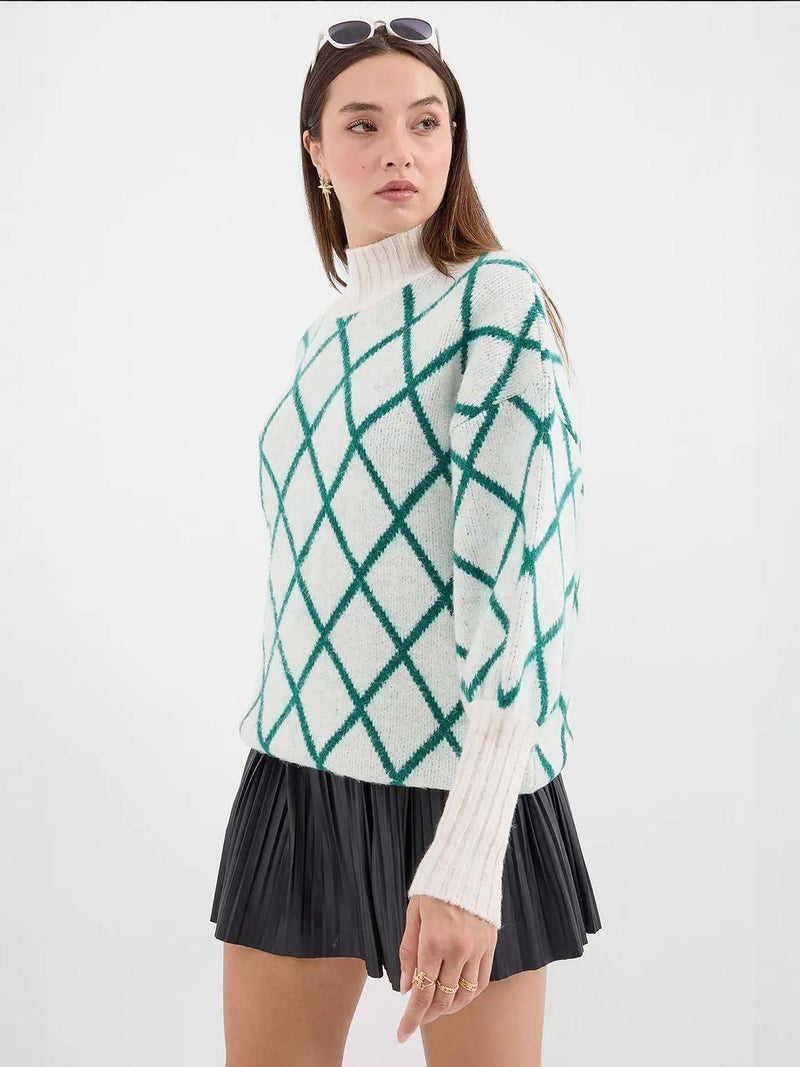BIG DART BDART Oversized Geometric Pattern Turtleneck Sweater - Image 4