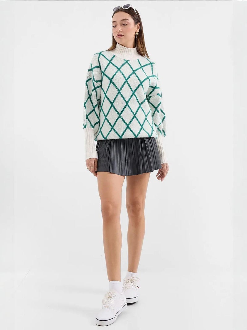 BIG DART BDART Oversized Geometric Pattern Turtleneck Sweater - Image 2