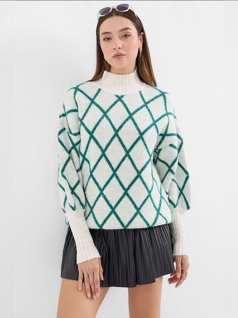 BIG DART BDART Oversized Geometric Pattern Turtleneck Sweater - Image 1