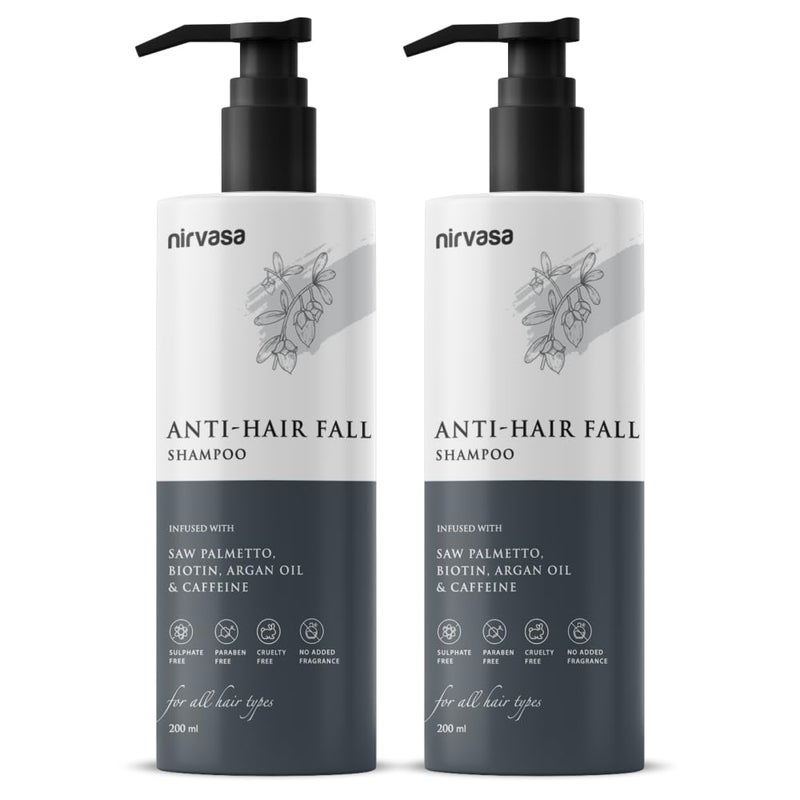 Nirvasa AntiHair Fall Shampoo for Men and Women Infused with Saw Palmetto Biotin Helps in Blocking DHT Reducing Hair Fall Preventing Breakage Sulphate Free Formula 200ml Pack of 2 - Image 1