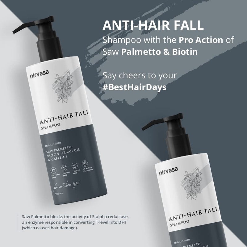 Nirvasa AntiHair Fall Shampoo for Men and Women Infused with Saw Palmetto Biotin Helps in Blocking DHT Reducing Hair Fall Preventing Breakage Sulphate Free Formula 200ml Pack of 2 - Image 5