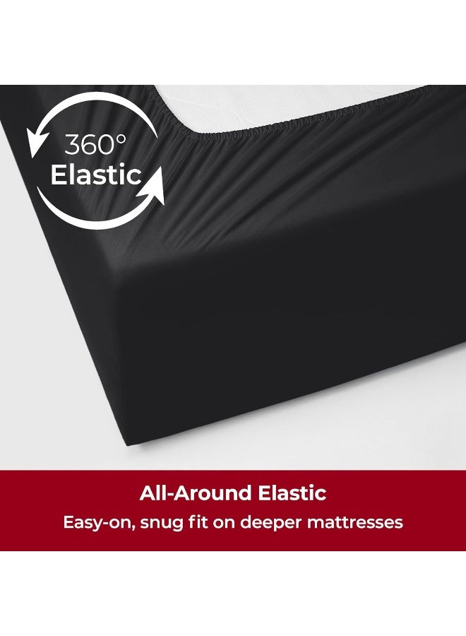 ميلاني Mellanni Extra Pocket Pocket King Sheet Set - 4 قطع أوراق الفراش الأيقونية وألواح وسادات - صفائح سرير تبريد ناعمة فاخرة - جيب عميق إضافي حتى 21 "" (Cal King Black) - Image 5