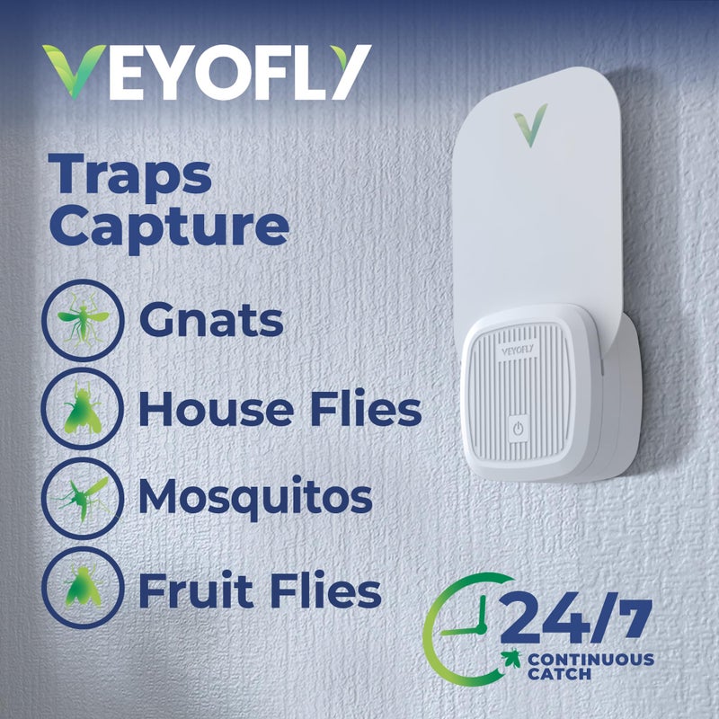 VEYOFLY Fly Trap Indoor, Fruit Fly Traps for Indoors, (1 Device + 3 Refills) Gnat Traps for House Indoor, Fly Catcher Indoor, Plug in Light Flying Insect Trap, Bug Light Killer, Fly Trap - Image 2