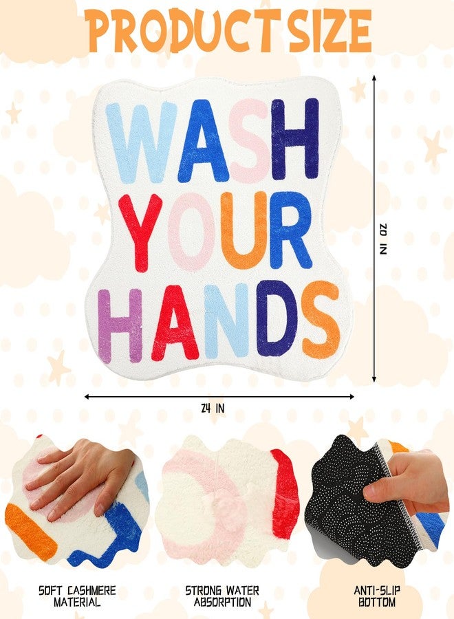 Drydiet Wash Your Hands Wave Funny Bath Mat 24 x 20 Inch Cute Bath Rug Non Slip Novelty Bathroom Rug Fun Colorful Shower Mat Absorbent for Tub Floor Bathroom(White) - Image 2
