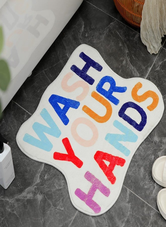 Drydiet Wash Your Hands Wave Funny Bath Mat 24 x 20 Inch Cute Bath Rug Non Slip Novelty Bathroom Rug Fun Colorful Shower Mat Absorbent for Tub Floor Bathroom(White) - Image 1