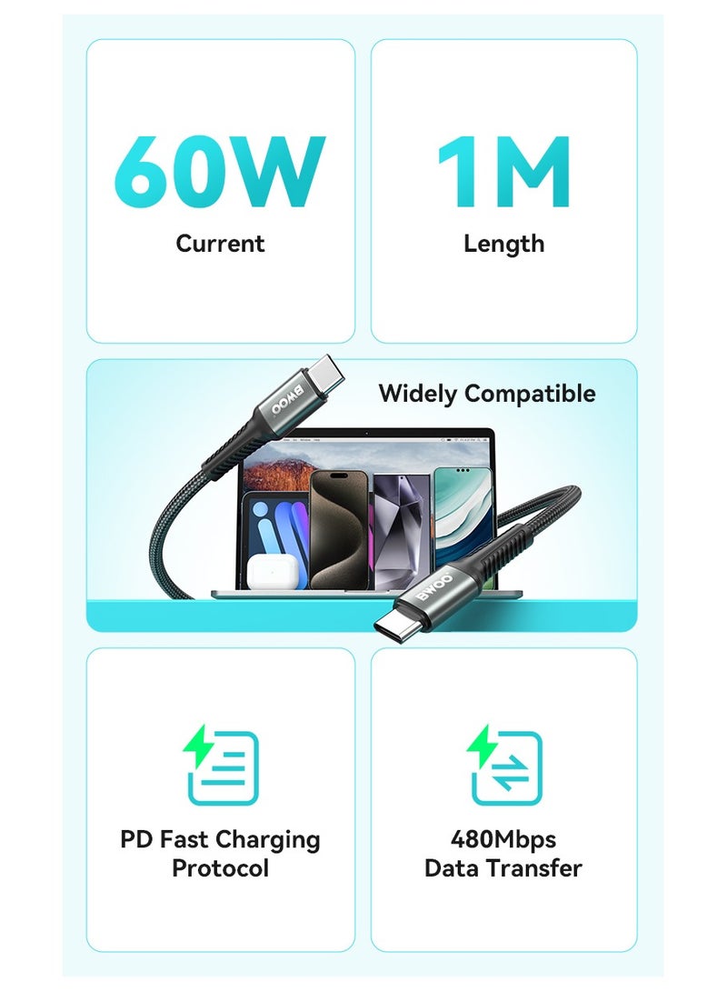 BWOO Type-C To Type-C Fast Charging Data Cable Black - Image 4