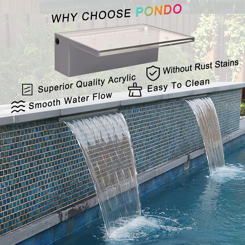 PONDO 12'' APP Pool Waterfall with 16 Colors LED Lights, Acrylic Pond Fountain Set for Outdoor Decorations, Patio Waterfall Spillway Kit on The Wall for Garden, Easy Installation - Image 3