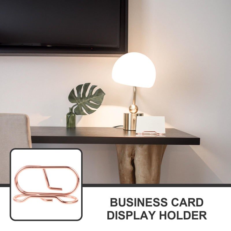 Rose Gold Metal Business Card Holder Stand Desktop Organizer with Multiple Slots - Image 4