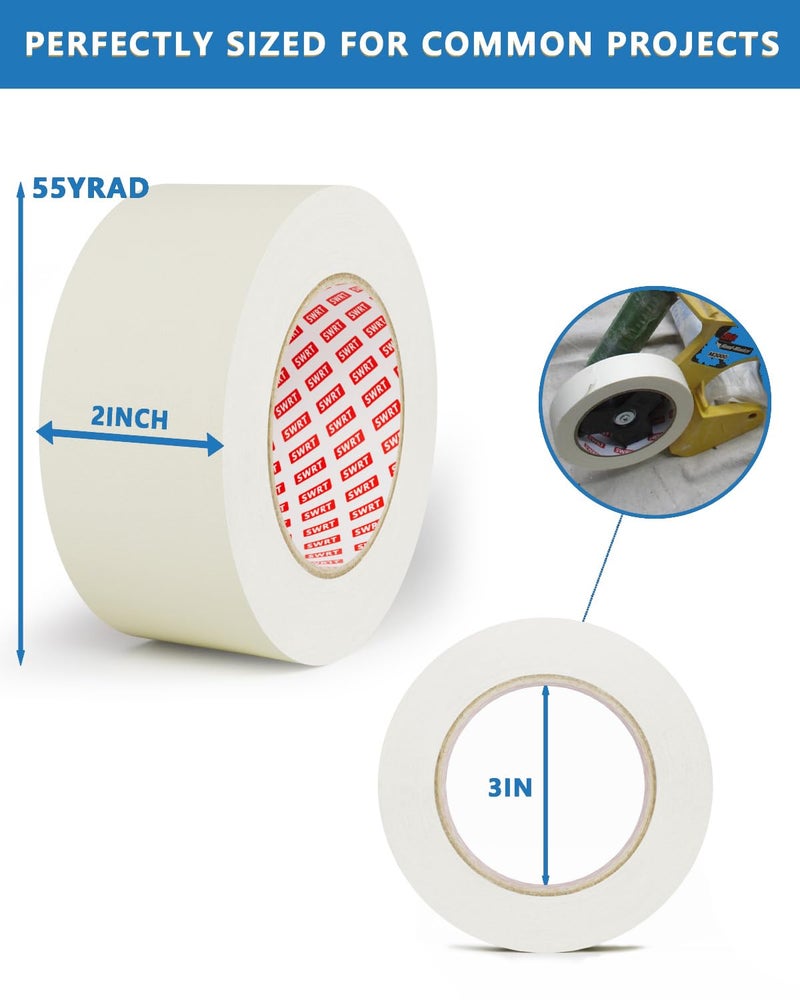 SWRT Masking Tape 2â€ x 55Yds, 10 Rolls â€“ Bulk Value White Tape with Strong Hold & Clean Removal for Multi-Surface Projects & General Purpose (550Yds Total) - Image 2