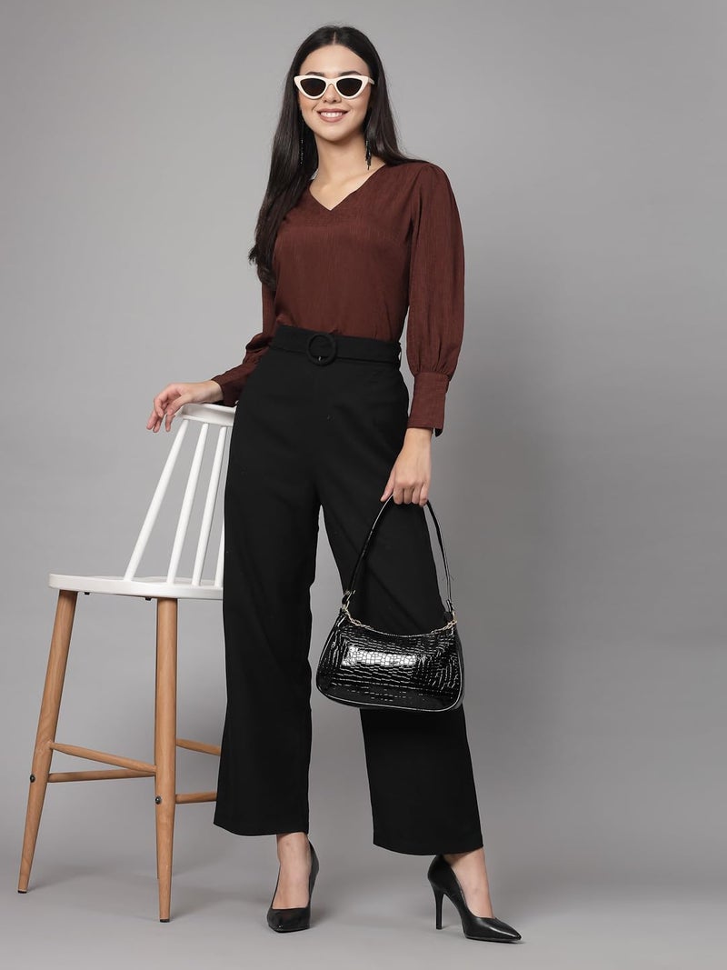Style Quotient Women Brown Self Design Polyester Regular Smart Casual Top - Image 5